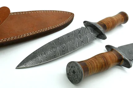 Daud Blades POWER Knife – 13" Handmade Damascus Steel Knife with Leather Handle & Scout Carry Sheath